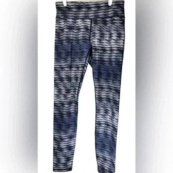 Head Women’s Tight Fit Leggings Geometric Patterned Blue Gray Size Medium EUC - Picture 1 of 13
